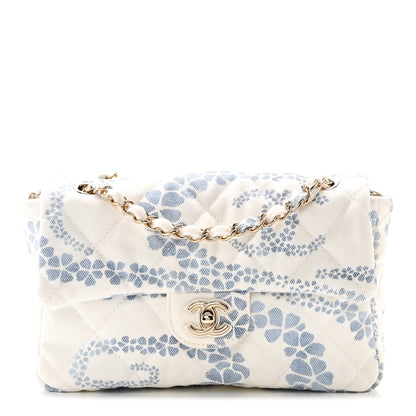 Chanel Printed Denim Coco Beach Quilted Small Single Flap Light Blue White 1 of 11
