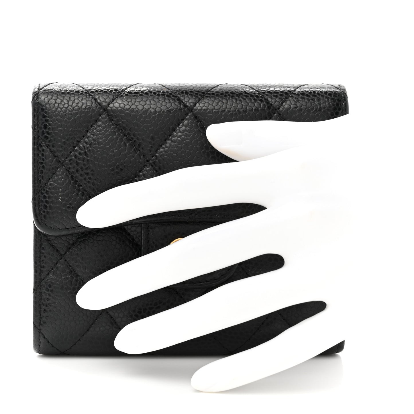 Caviar Quilted Compact Flap Wallet Black