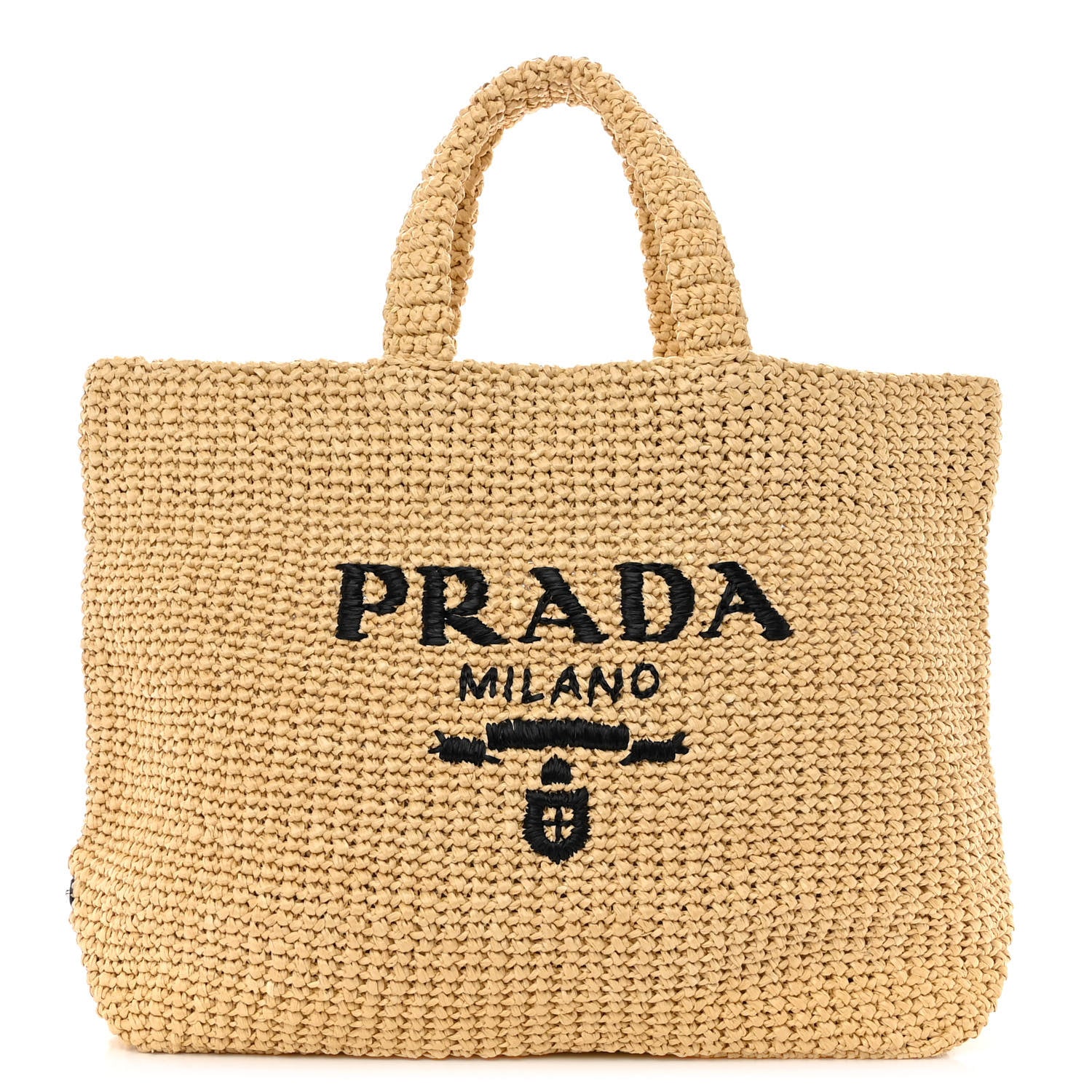 Prada Yarn Raffia Effect Crochet Embroidered Logo Tote Naturale 1 of 9
