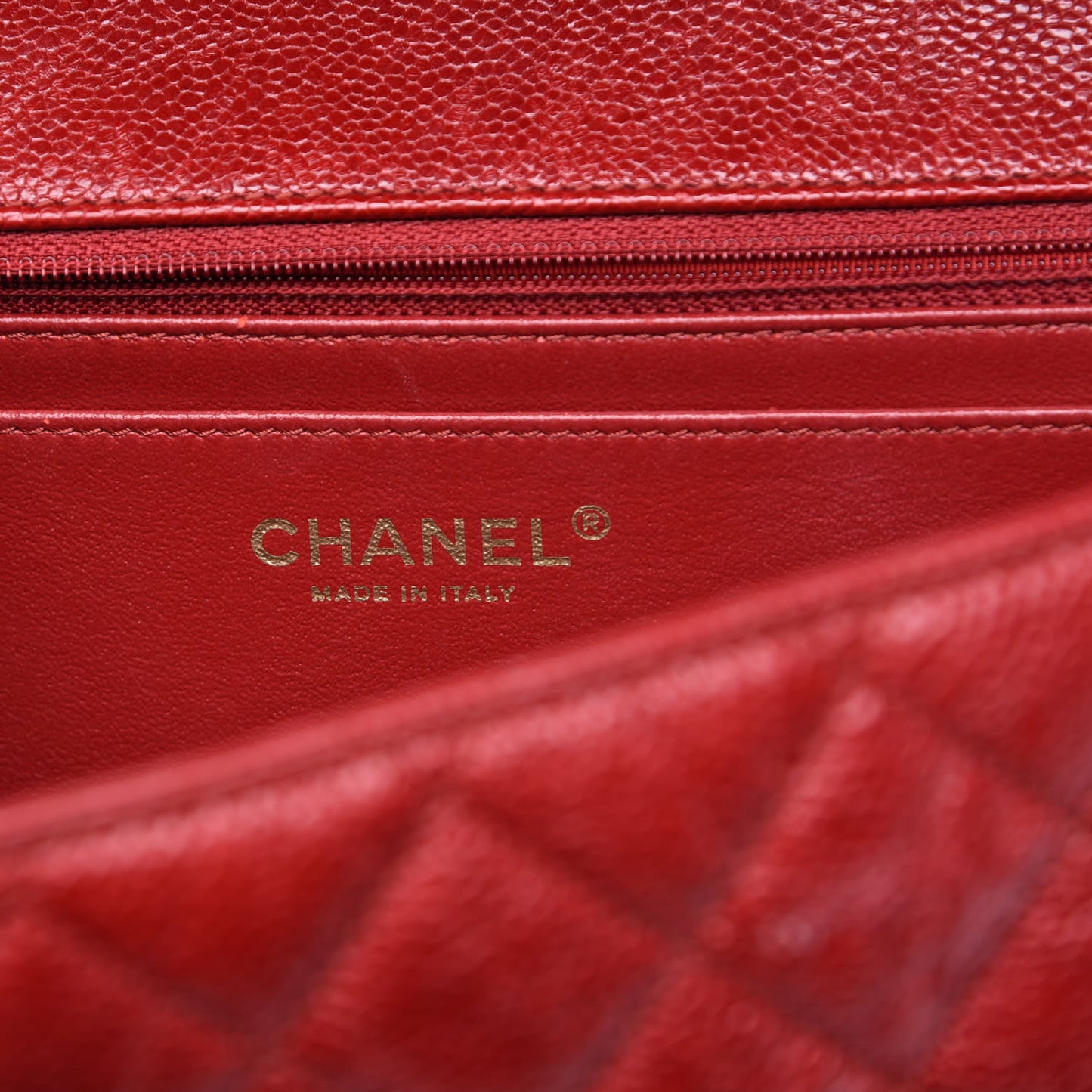Crumpled Grained Calfskin Flap Red