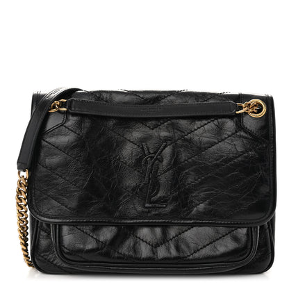 Saint Laurent Crinkled Calfskin Matelasse Monogram Medium Niki Chain Satchel Black 1 of 11