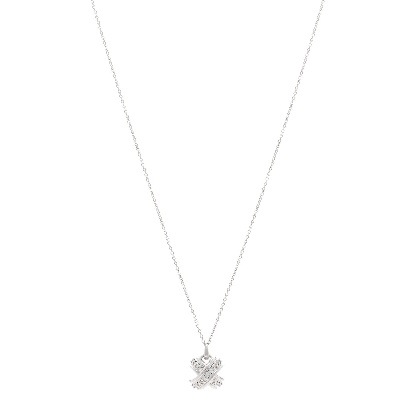 18K White Gold Diamond Signature X Pendant Necklace