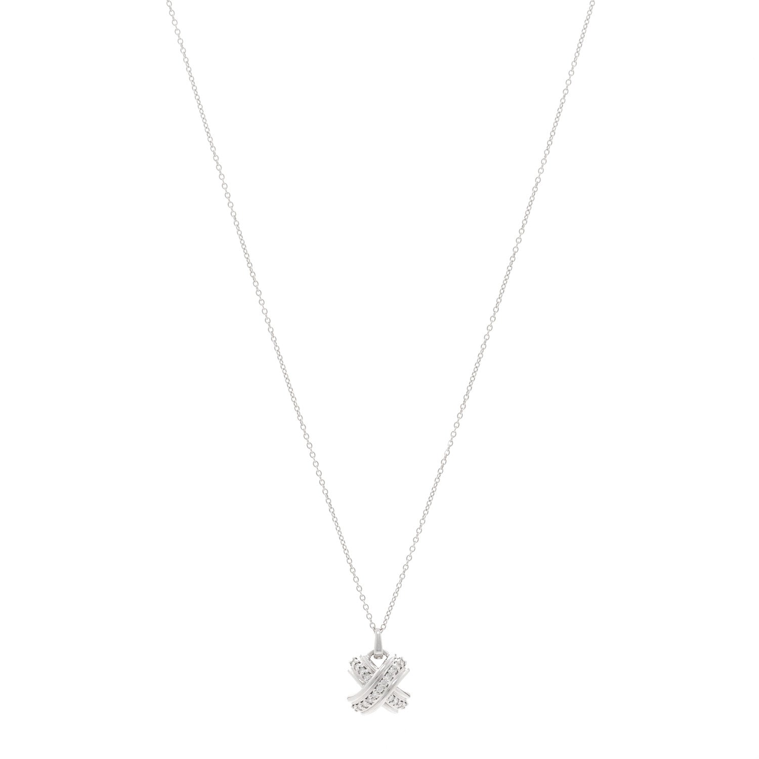 Tiffany 18K White Gold Diamond Signature X Pendant Necklace 1 of 5