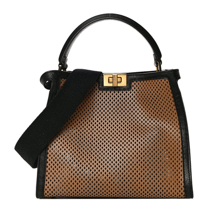 Fendi Vitello Liberty Glossy Lambskin Perforated Medium Peekaboo X-Lite Sand Mimosa Black 1 of 10