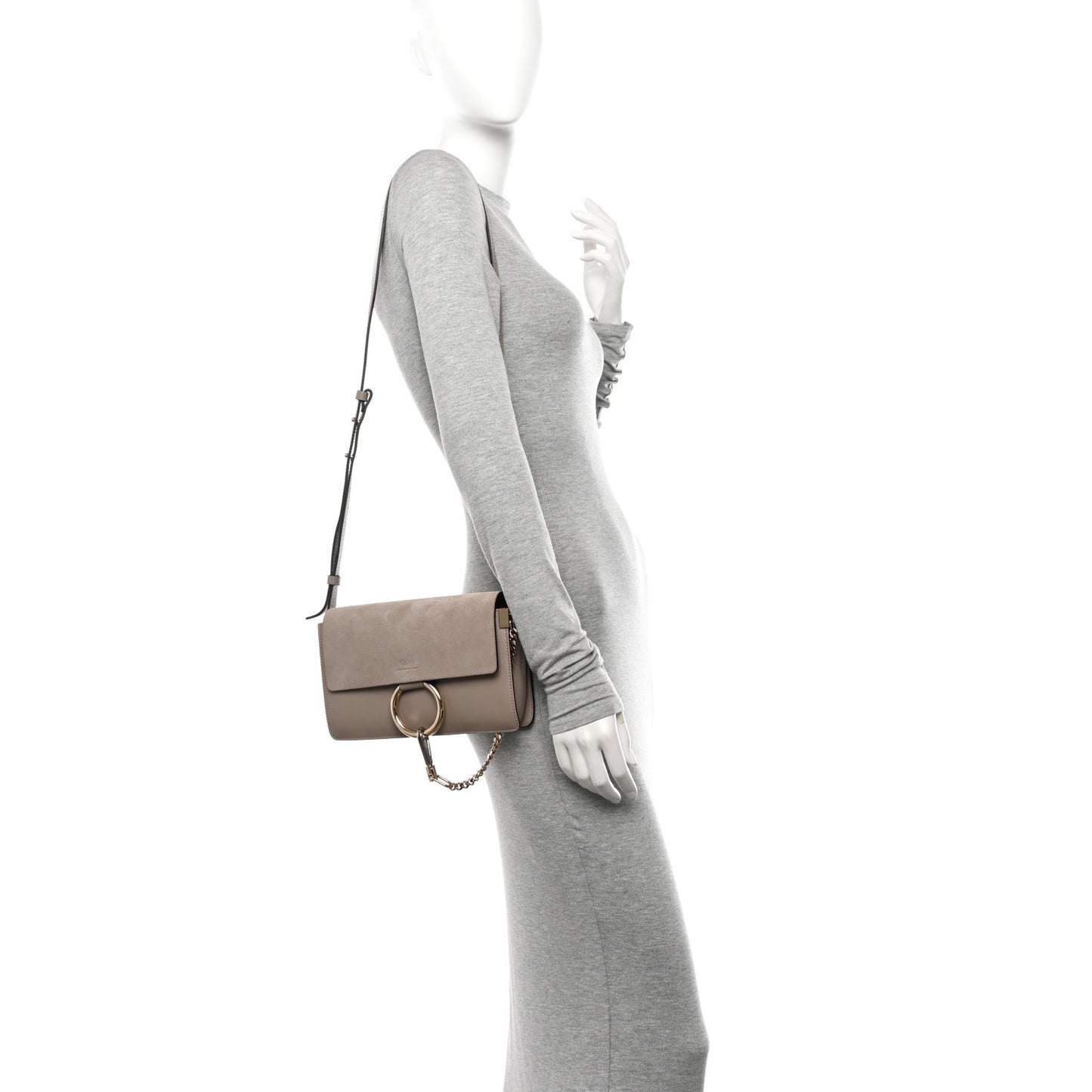 Suede Calfskin Small Faye Shoulder Bag Motty Grey