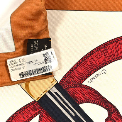 Hermes Silk Eperon D'Or Forever Scarf 90 Caramel Creme Or 3 of 3