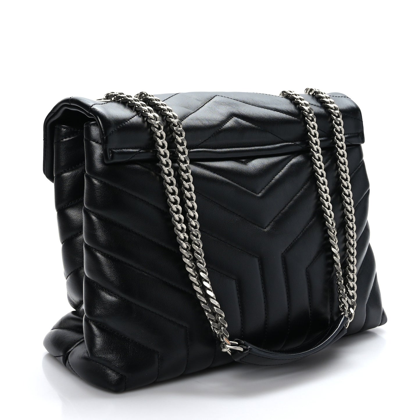 Calfskin Y Quilted Monogram Medium Loulou Chain Satchel Black