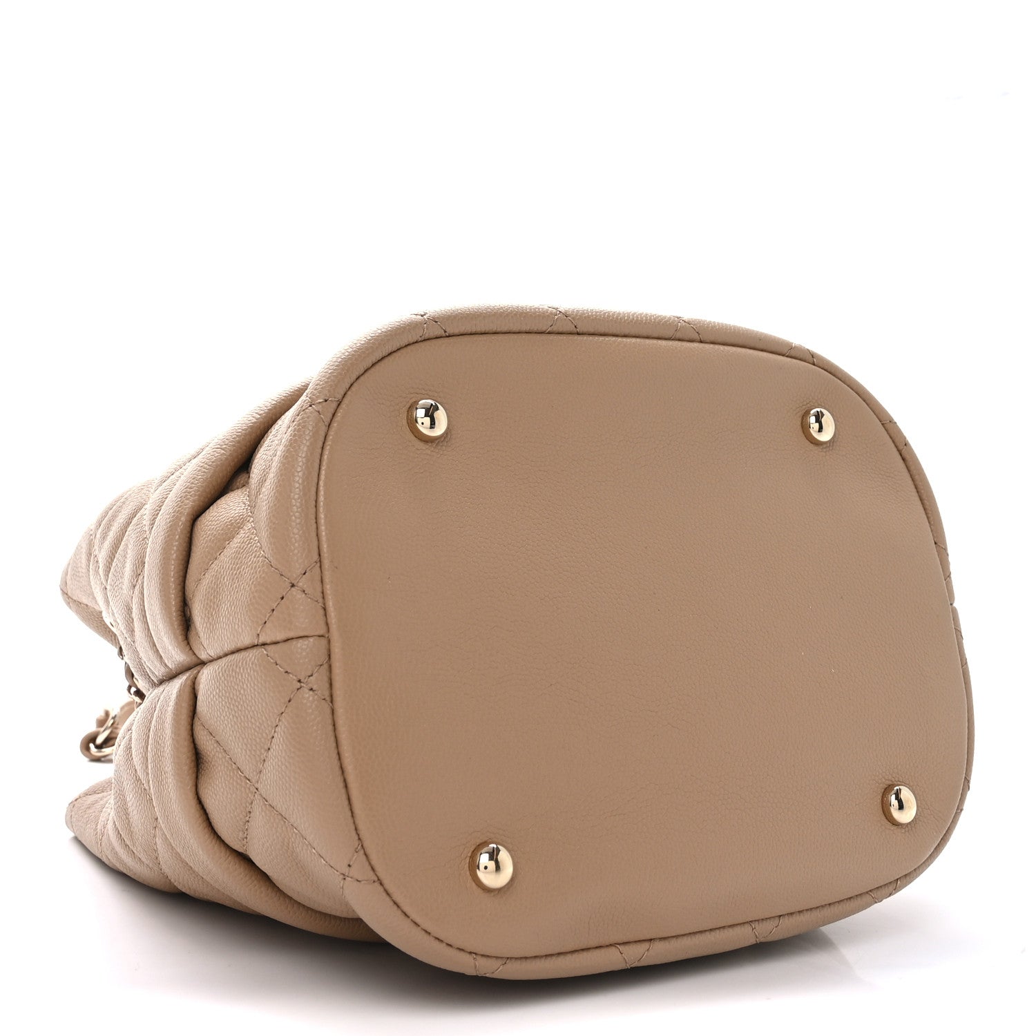 Chanel Caviar Quilted Rolled Up Bucket Drawstring Bag Beige 4 of 10