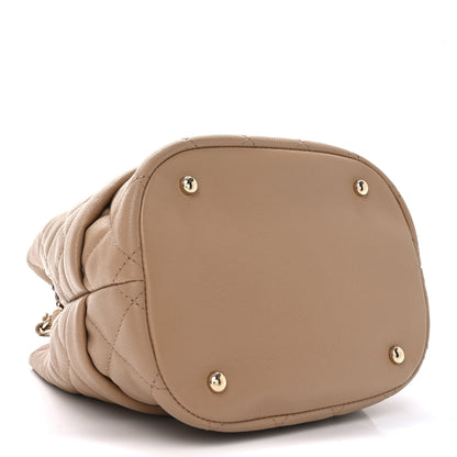 Chanel Caviar Quilted Rolled Up Bucket Drawstring Bag Beige 4 of 10