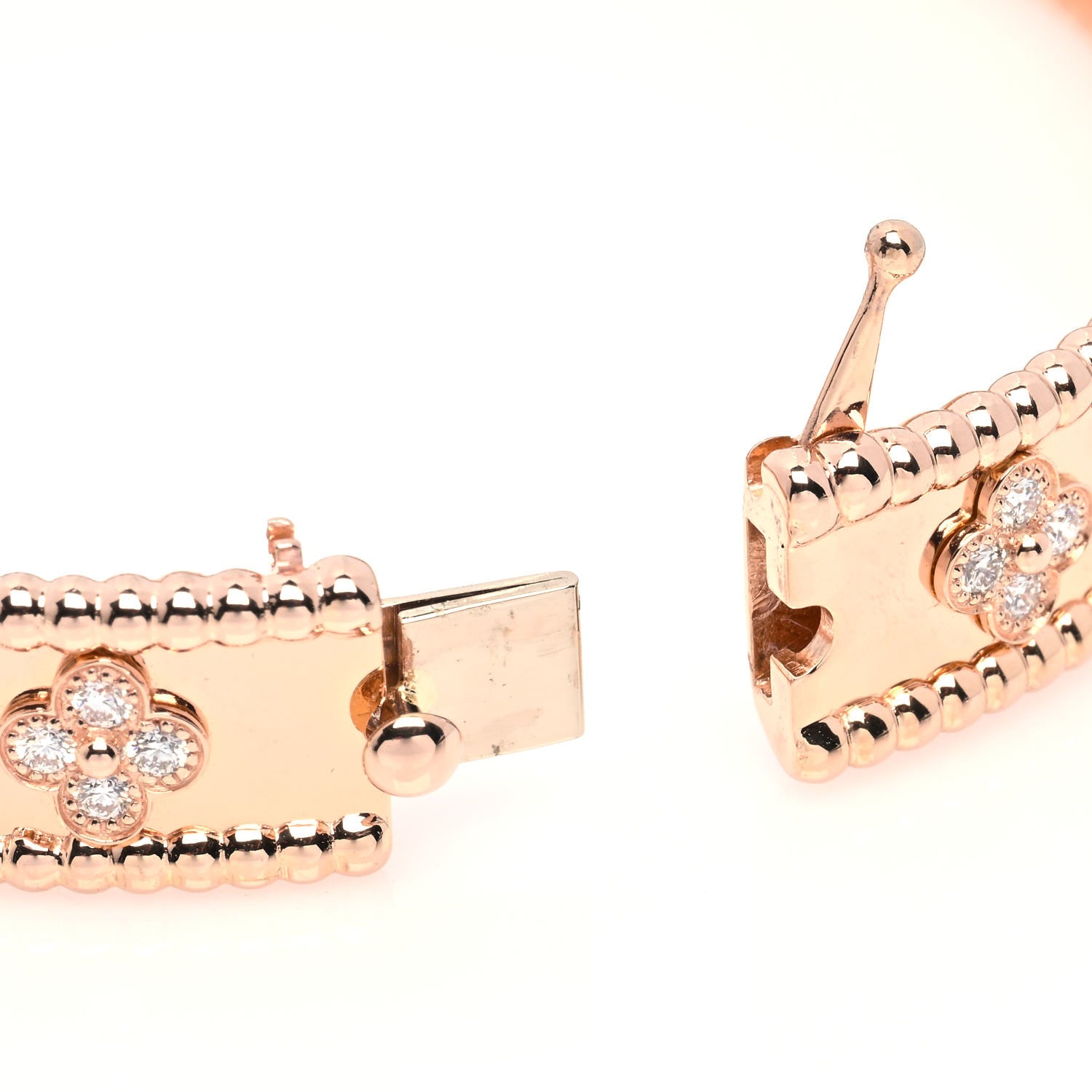 Van Cleef & Arpels 18K Rose Gold Diamond Perlee Clovers Bangle Bracelet L 4 of 5