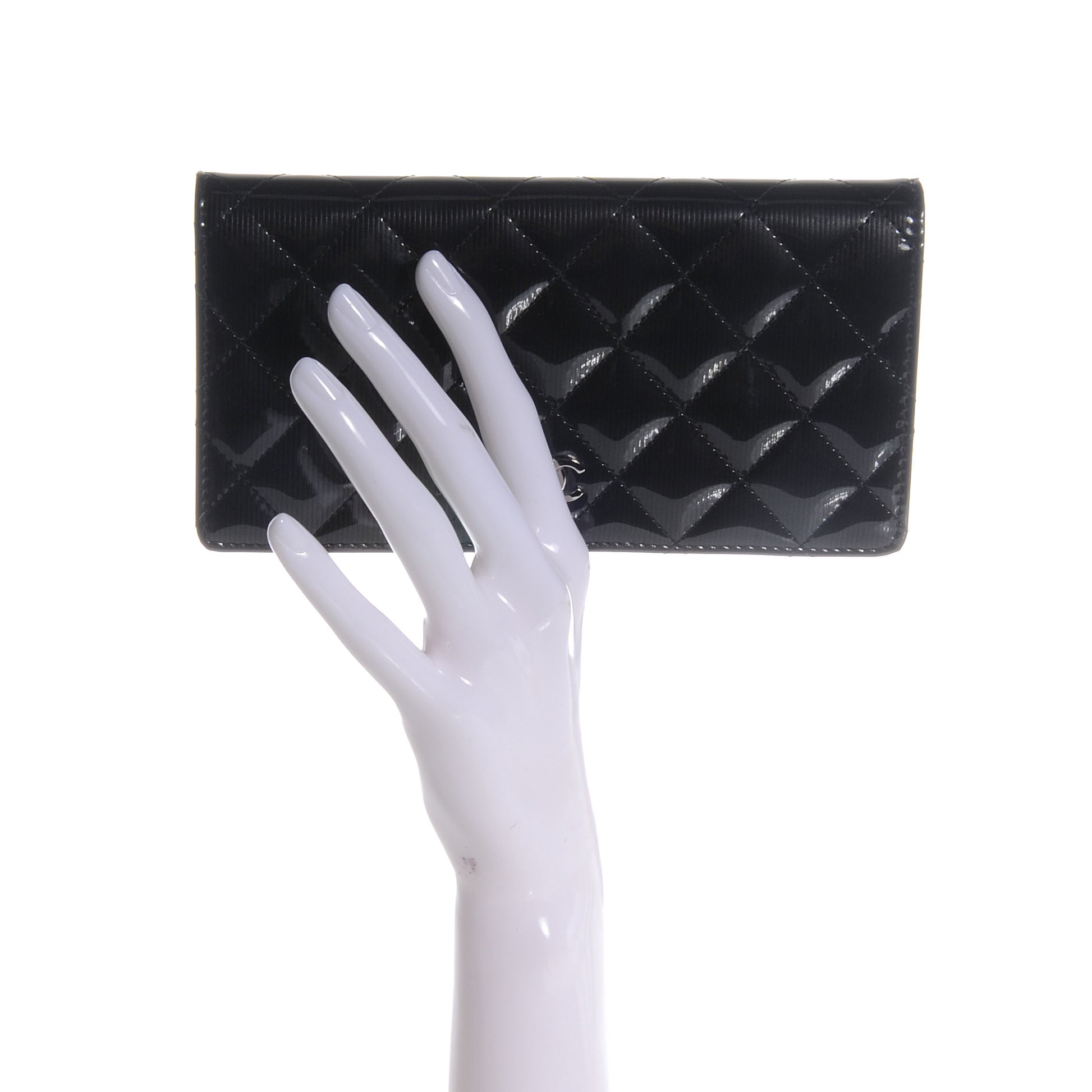 Chanel Striated Patent Yen Wallet Black 2 of 7