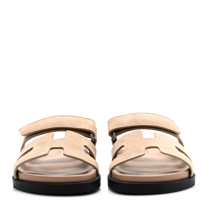 Hermes Suede Goatskin Womens Chypre Sandals 37 Beige Argile 2 of 9