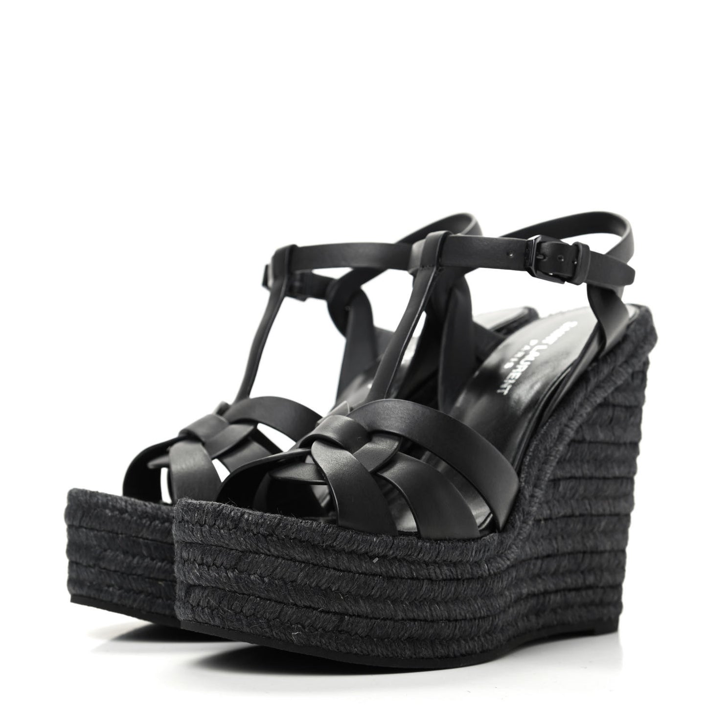 Calfskin Tribute 95 Platform Espadrille Wedge Sandals 36.5 Black