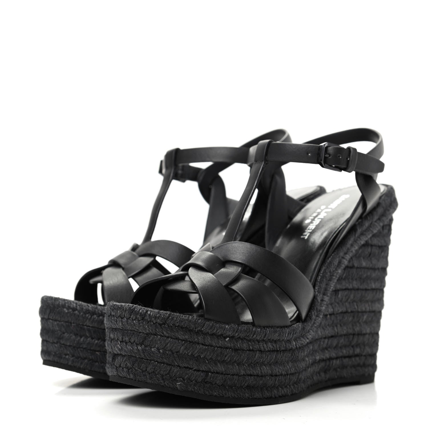Saint Laurent Calfskin Tribute 95 Platform Espadrille Wedge Sandals 36.5 Black 3 of 8