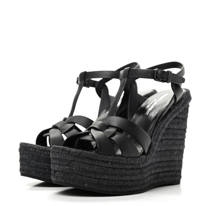 Saint Laurent Calfskin Tribute 95 Platform Espadrille Wedge Sandals 36.5 Black 3 of 8
