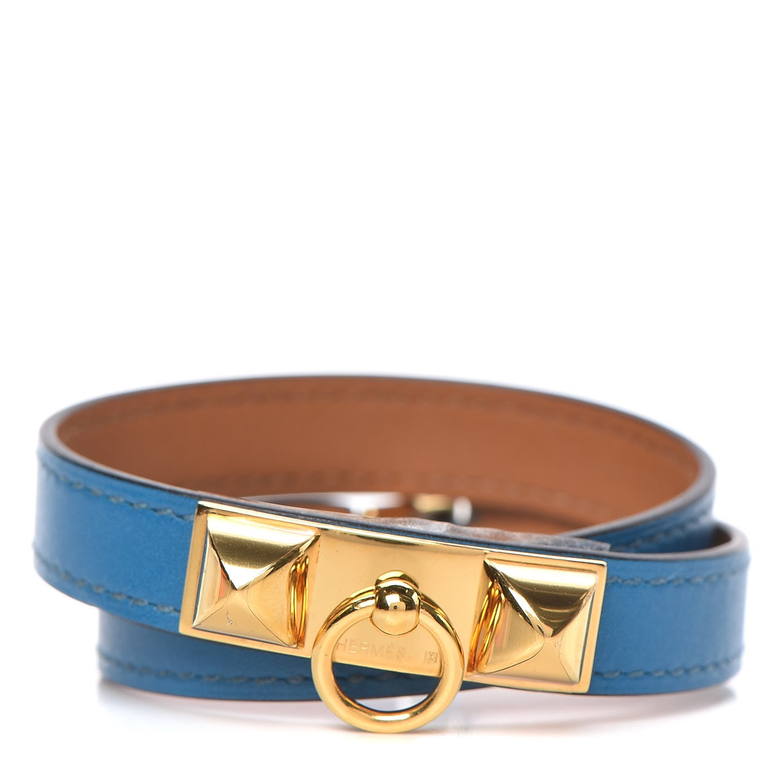 Hermes Tadelakt Rivale Double Tour Bracelet M Bleu Izmir 1 of 8