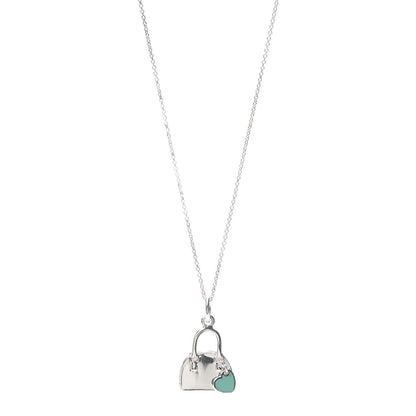 Tiffany Sterling Silver Enamel Handbag Charm Necklace Blue 1 of 5