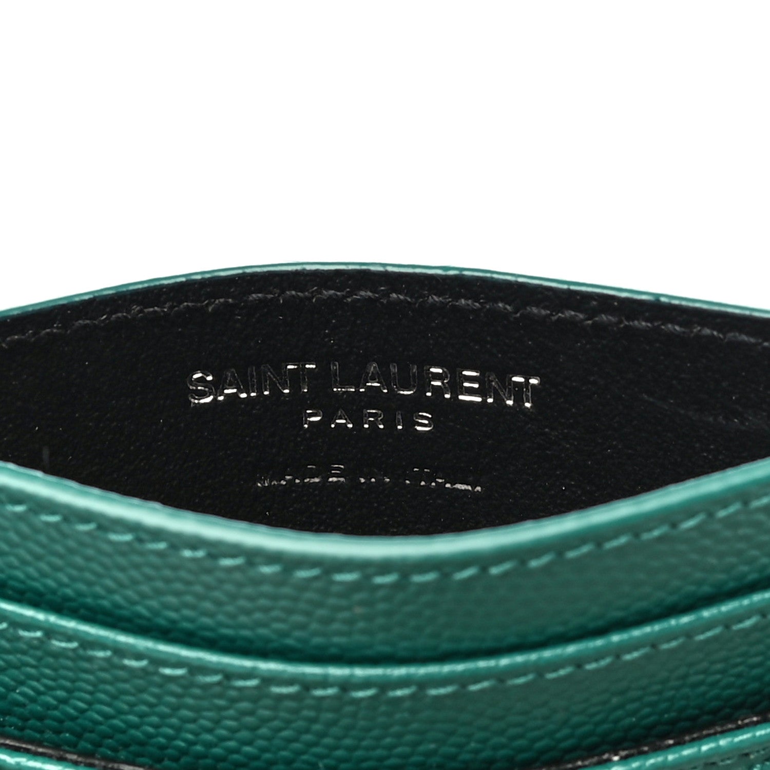 Saint Laurent Grain De Poudre Matelasse Chevron Monogram Credit Card Case Malachite 6 of 11