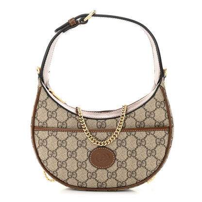 Gucci GG Supreme Monogram Azalea Calfskin Mini Retro Interlocking G Half Moon Bag Beige Ebony Brown Sugar 1 of 14