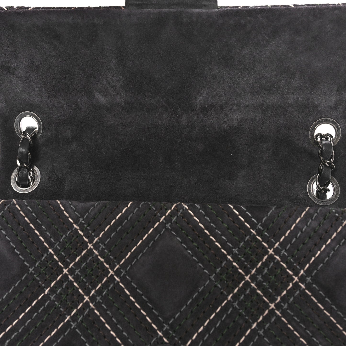 Suede Stitched Medium Saltire Single Flap Grey