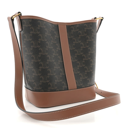 Celine Triomphe Canvas Calfskin Small Bucket Bag Tan 3 of 10
