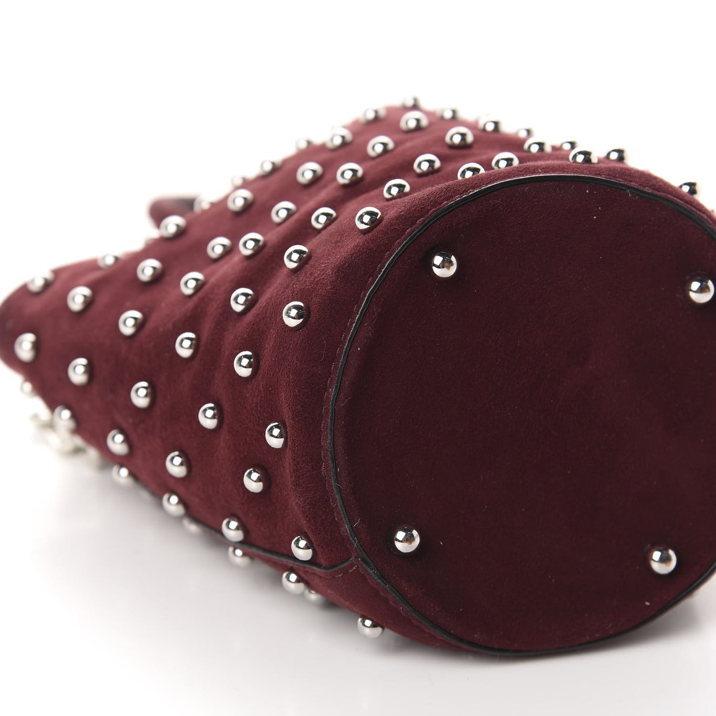Suede Studded Mini Roxy Bucket Bag Burgundy