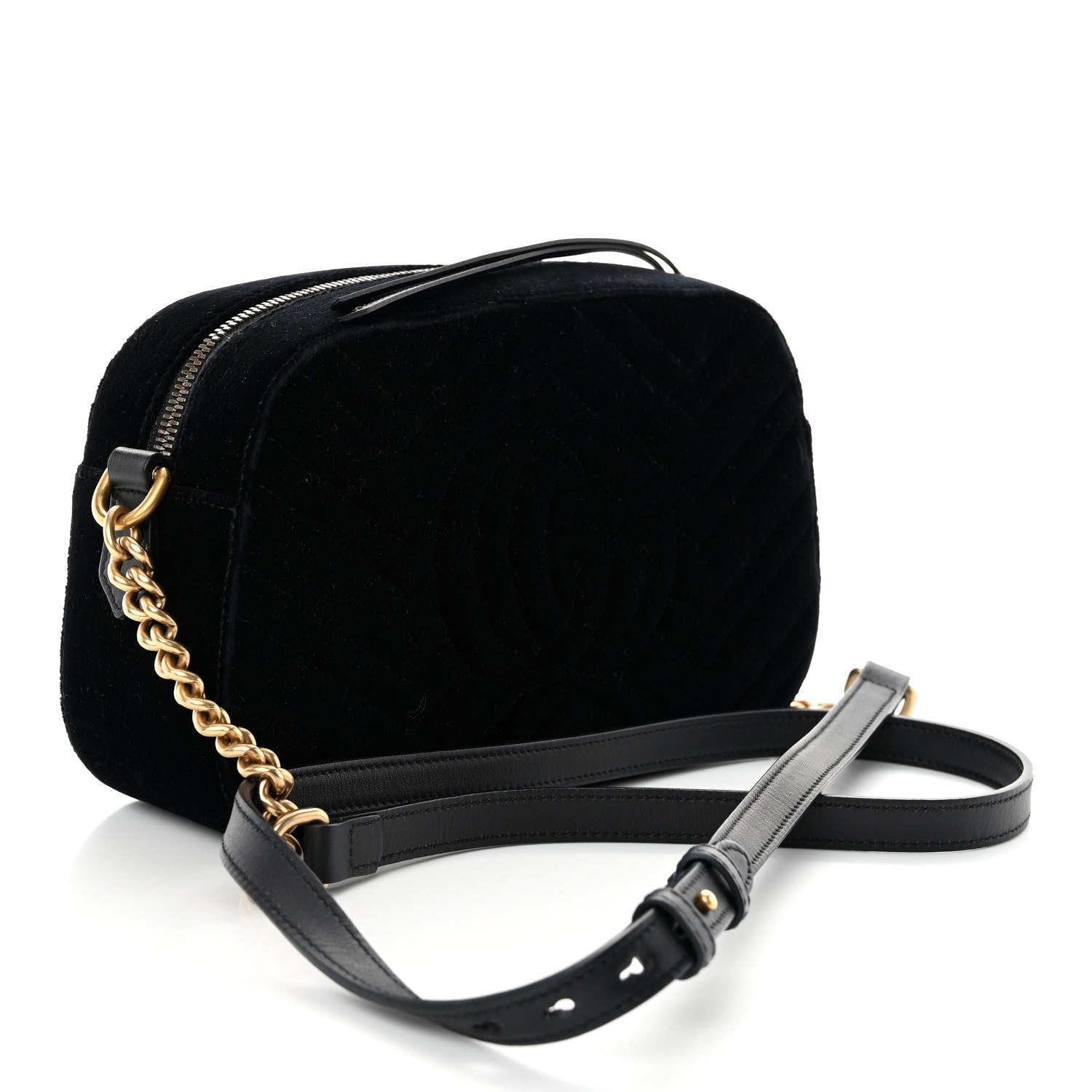 Gucci Velvet Matelasse Small GG Marmont Chain Shoulder Bag Black 3 of 11