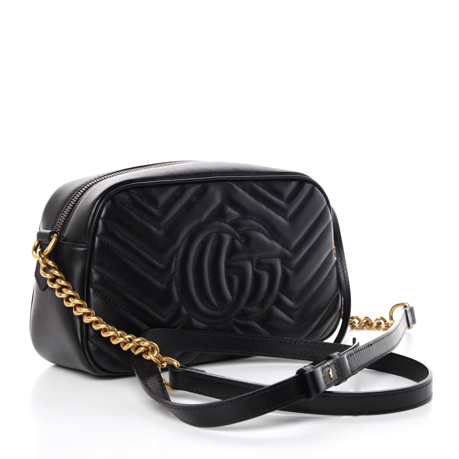 Gucci Calfskin Matelasse Small GG Marmont Chain Shoulder Bag Black 3 of 10