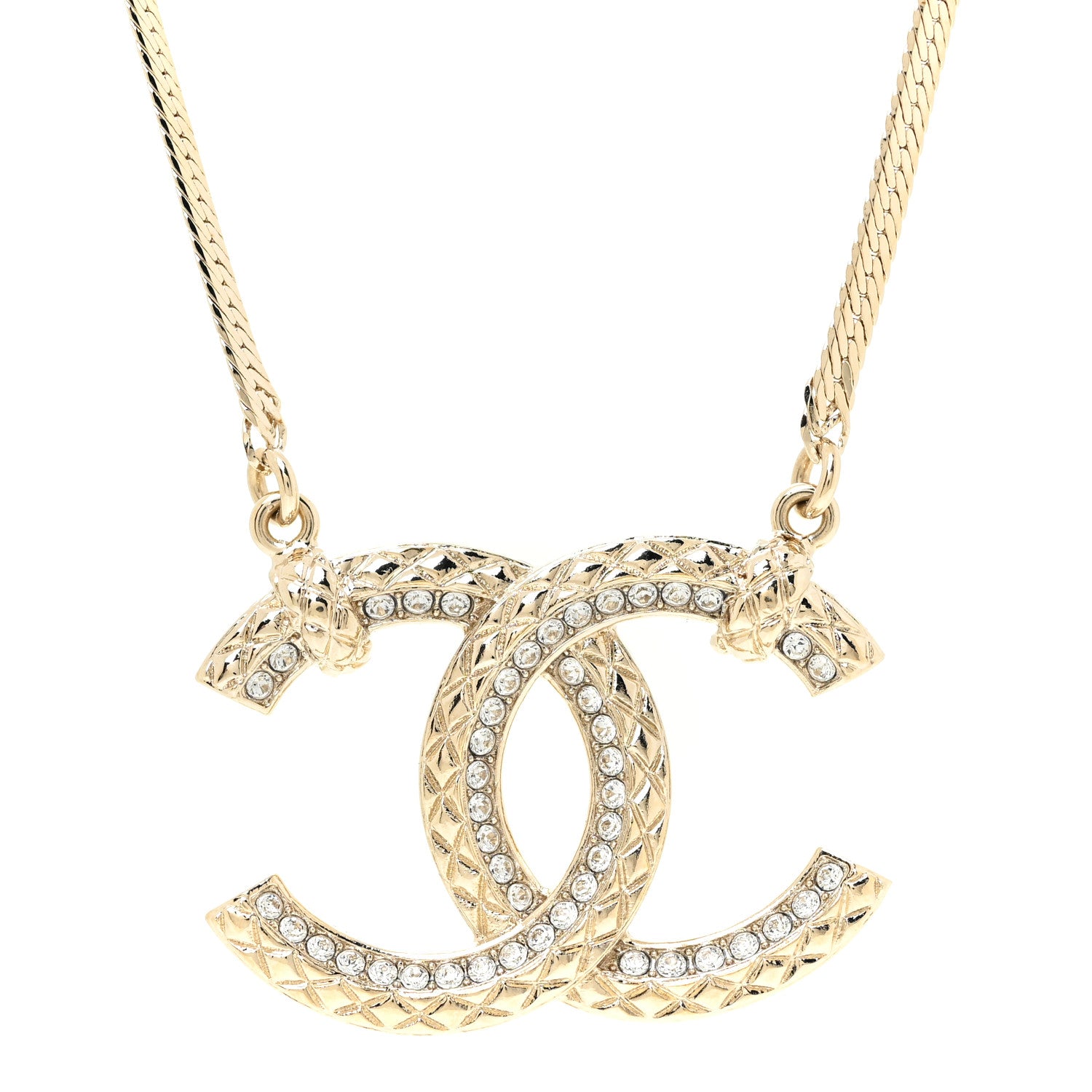 Chanel Crystal Textured CC Pendant Necklace Gold 4 of 6