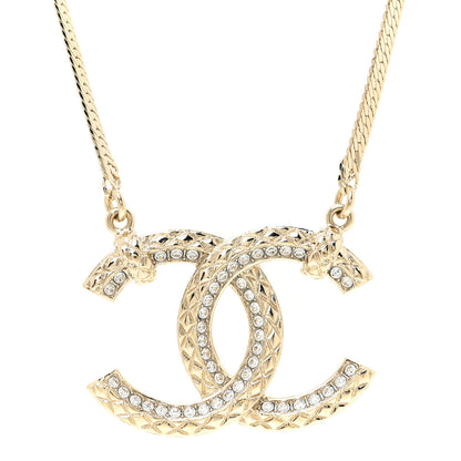 Chanel Crystal Textured CC Pendant Necklace Gold 4 of 6