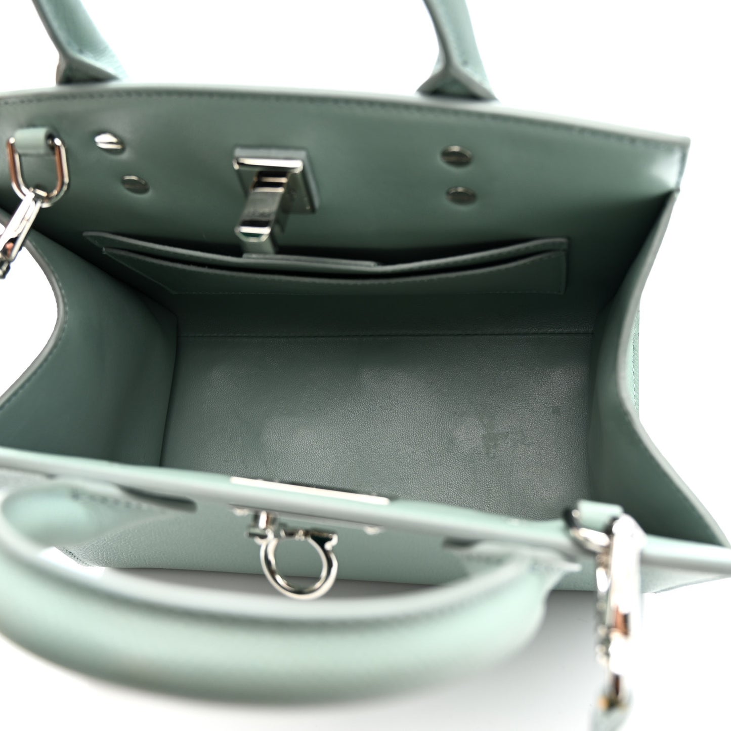 Hammered Calfskin Small The Studio Box Bag Aqua Green