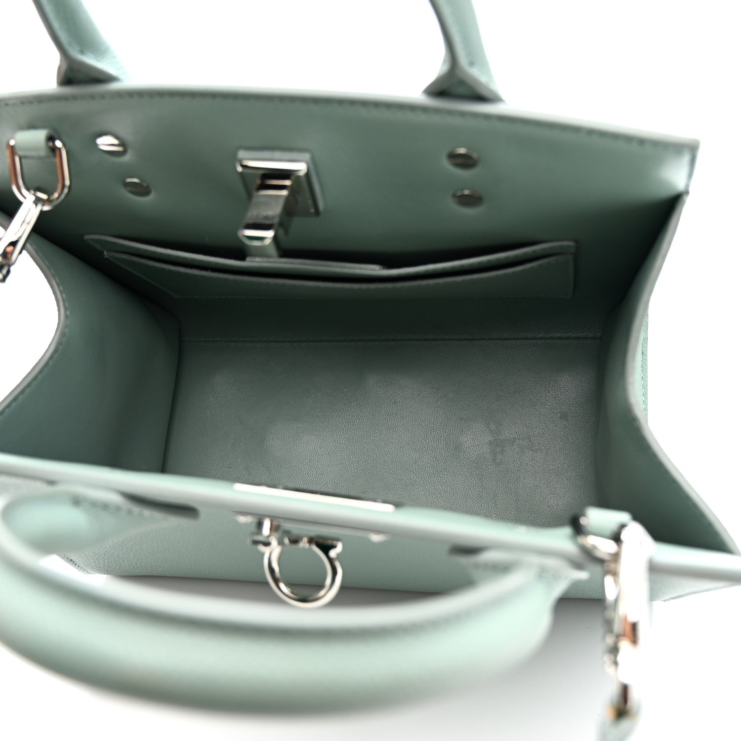 Salvatore Ferragamo Hammered Calfskin Small The Studio Box Bag Aqua Green 5 of 11