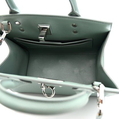 Salvatore Ferragamo Hammered Calfskin Small The Studio Box Bag Aqua Green 5 of 11