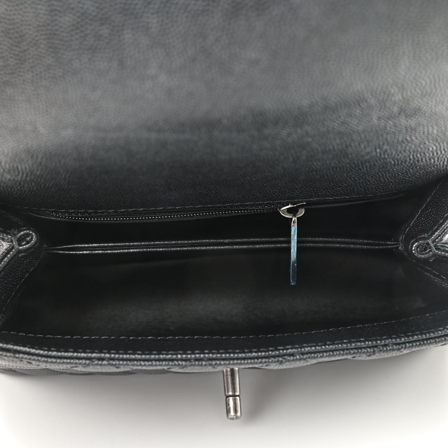 Caviar Lizard Embossed Quilted Mini Coco Handle Flap Black