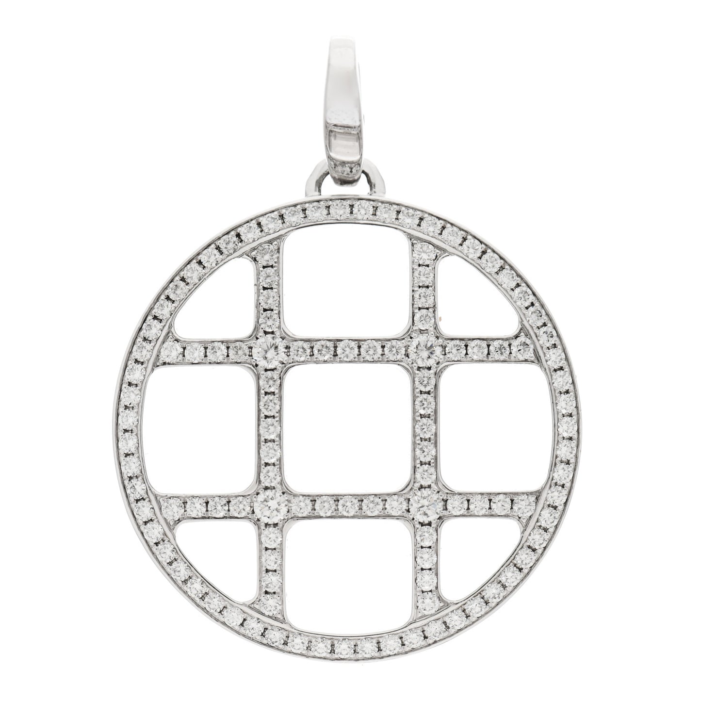 18K White Gold Diamond Pasha de Cartier Grid Charm Pendant
