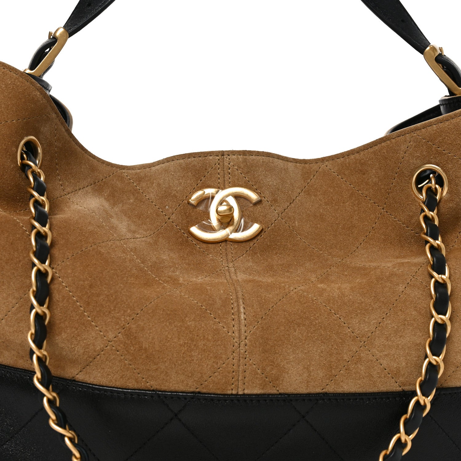 Chanel Suede Calfskin Shiny Lambskin Quilted Small Coco Base Shopping Bag Beige Black 8 of 10