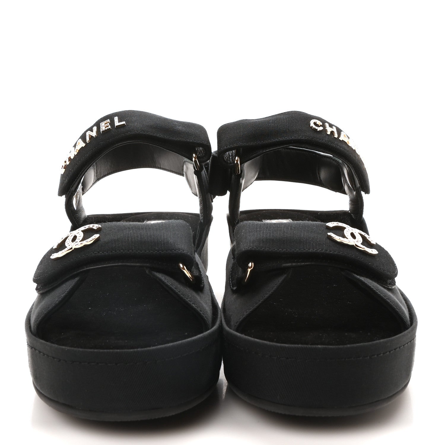 Chanel Grosgrain Crystal Logo Platform Sandals 40 Black 3 of 9