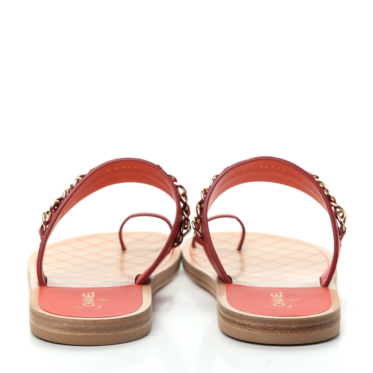 Calfskin Chain CC Sandals 39.5 Red