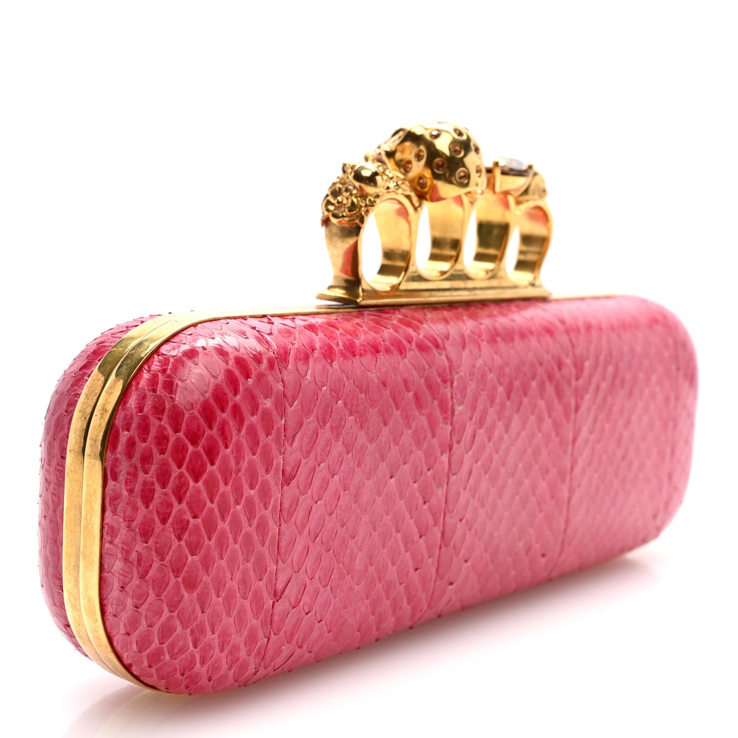 Snakeskin Knuckle Box Clutch Pink
