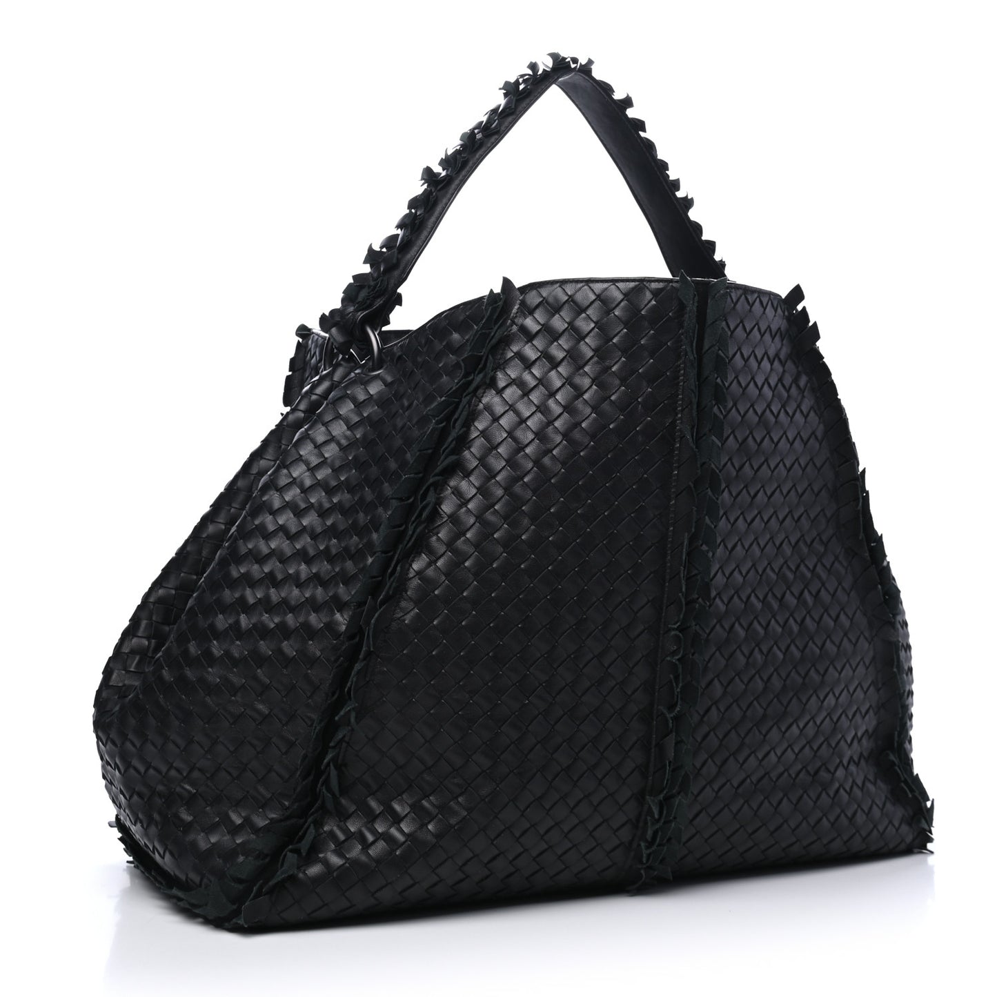 Nappa Intrecciato Large Franges Shoulder Bag Black
