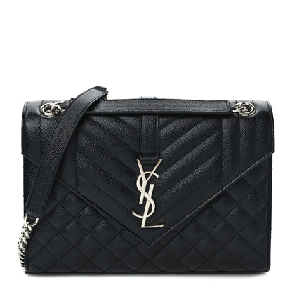 Saint Laurent Grain De Poudre Textured Mixed Matelasse Triquilt Medium Monogram Satchel Black 1 of 10