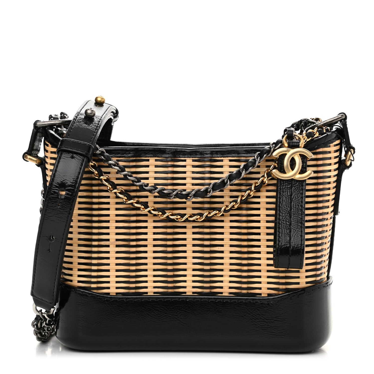 Chanel Rattan Calfskin Small Gabrielle Hobo Beige Black 1 of 13