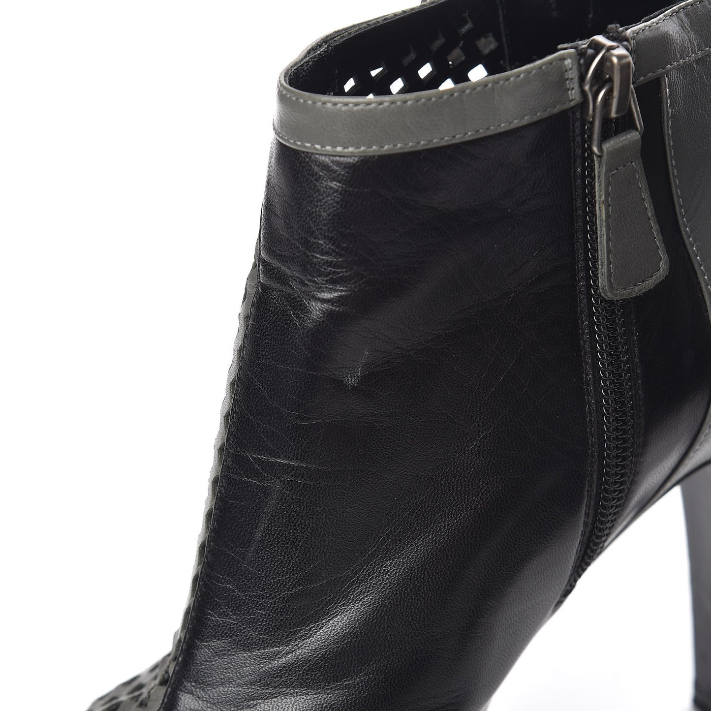 Perforated Lambskin CC Ankle Boots 37 Grey Black