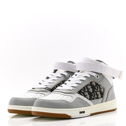 Christian Dior Smooth Calfskin Jacquard Oblique Mens B27 Mid Top Sneakers 40 Beige Blue 3 of 8