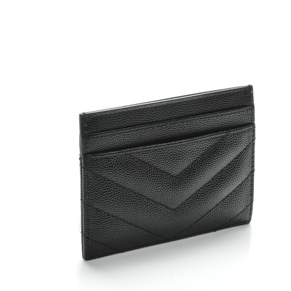 Saint Laurent Grain De Poudre Matelasse Chevron Monogram Credit Card Case Black 3 of 6