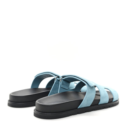 Hermes Suede Goatskin Womens Chypre Sandals 39 Bleu Mineral 5 of 10