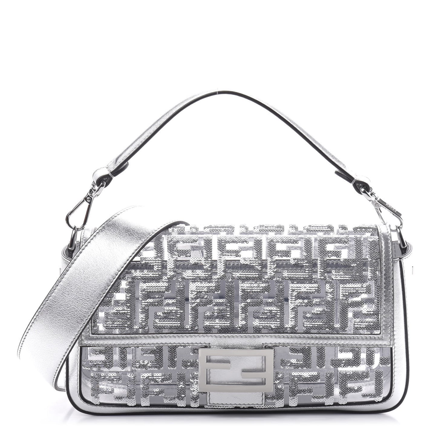 PVC Vitello Catalan Mirror Sequin FF Baguette Argento