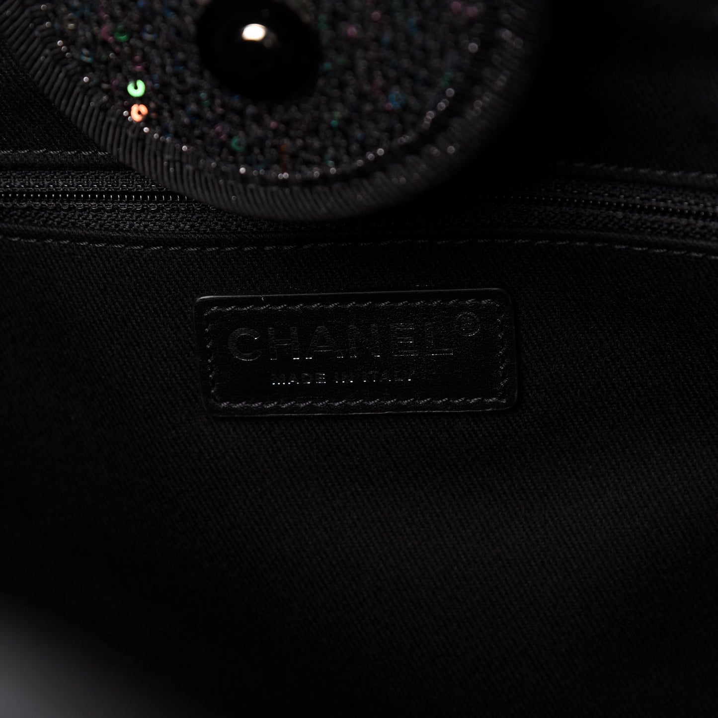 Calfskin Sequin Medium Deauville Tote Black