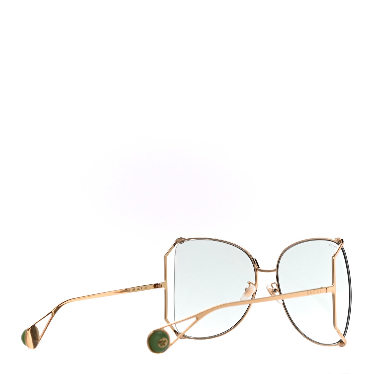 Gucci Metal Oversized Round Sunglasses GG0252S Gold Green 3 of 8