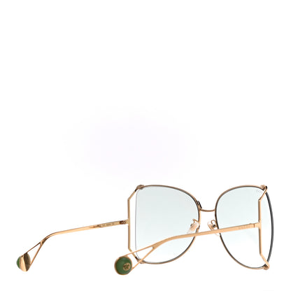 Gucci Metal Oversized Round Sunglasses GG0252S Gold Green 3 of 8